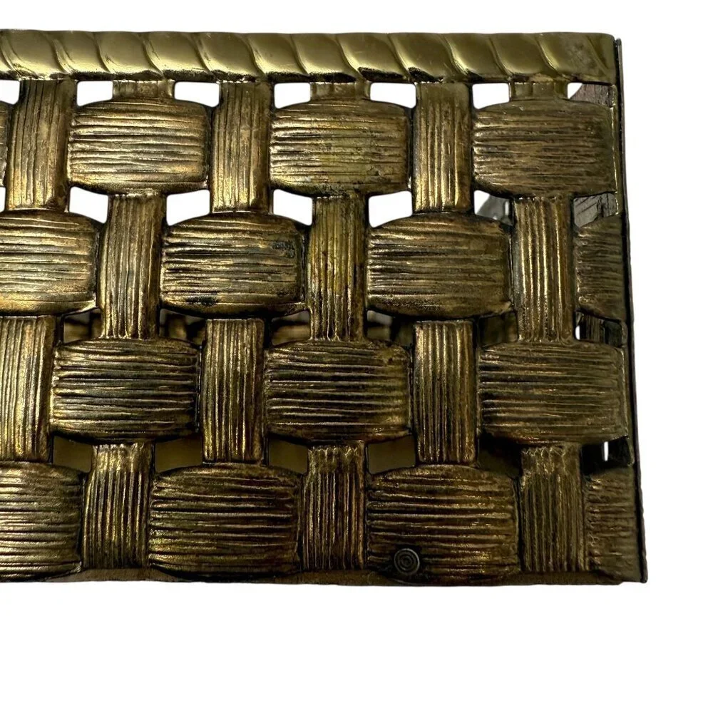 Vintage Tissue Box Holder Stylebuilt Metal Basket Tray Goldtone Bath Accessory